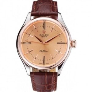 Cellini Gold Dial And Bezel Stainless Steel Case Brown Leather Strap 622840