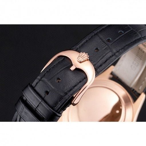 Rolex Cellini Black Dial Rose Gold Case Black Leather Strap - Image 5