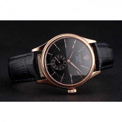 Rolex Cellini Black Dial Rose Gold Case Black Leather Strap - Image 2