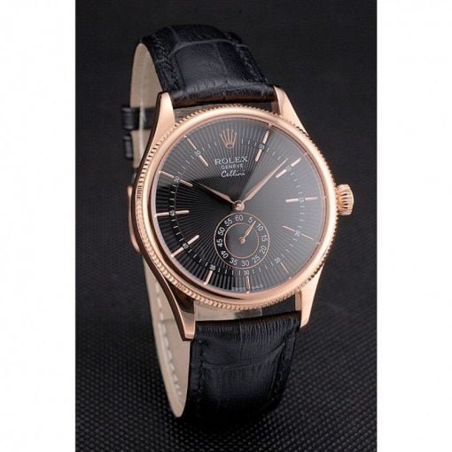 Rolex Cellini Black Dial Rose Gold Case Black Leather Strap - Image 3