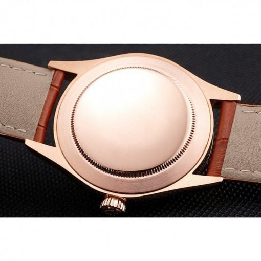 Rolex Cellini Date White Dial Rose Gold Case Brown Leather Strap - Image 5