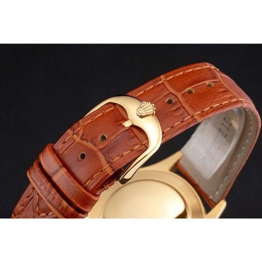 Rolex Cellini Gold Dial Gold Case Light Brown Leather Strap - Image 5