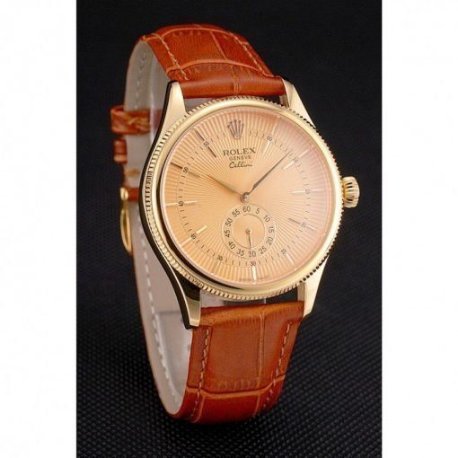 Rolex Cellini Gold Dial Gold Case Light Brown Leather Strap - Image 2