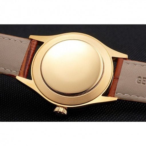 Rolex Cellini White Guilloche Dial Gold Case Light Brown Leather Strap - Image 3