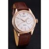 Rolex Cellini White Rose Dial Gold Case Brown Leather Bracelet 622725