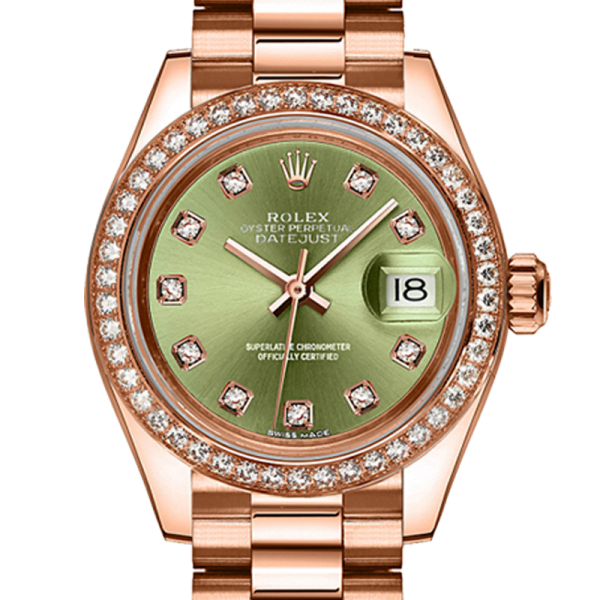 Rolex Datejust m279135rbr-0014 28MM Green Dial Rose Gold-tone Case