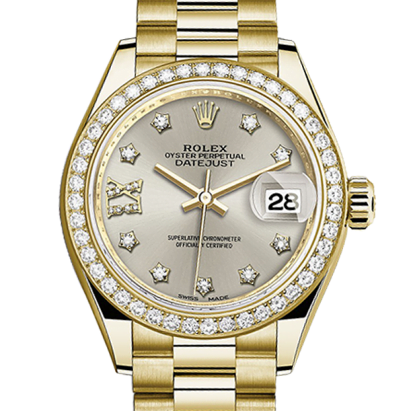 Rolex Datejust m279138rbr-0001 28MM Silver Diamond Dial Gold-tone Case