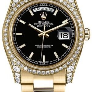 Rolex Day-Date 36 Black Dial Gold Oyster Bracelet Watch 118388