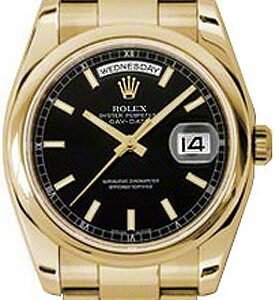 Rolex Day-Date 36 Black Dial Solid Gold Watch 118208