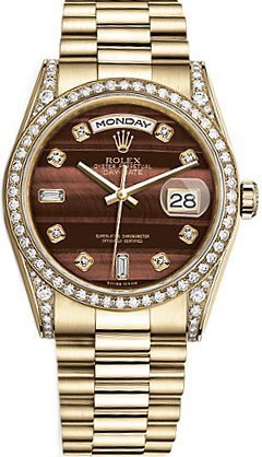 Rolex Day-Date 36 Brown Diamond Gold Watch 118388
