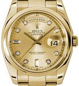 Rolex Day-Date 36 Champagne Diamond Dial Gold Watch 118208