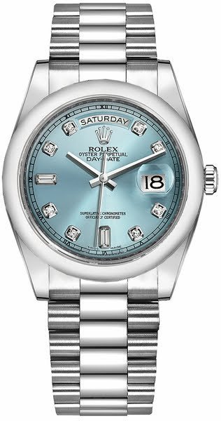 Rolex Day-Date 36 Ice Blue Diamond Platinum Men’s Watch 118206