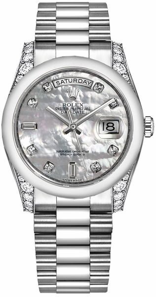 Rolex Day-Date 36 Mother of Pearl Diamond Dial Platinum Watch 118296