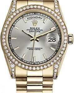 Rolex Day-Date 36 Silver Dial Diamond Bezel Gold Watch 118388