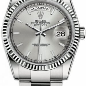 Rolex Day-Date 36 Silver Dial White Gold Watch 118239