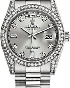 Rolex Day-Date 36 Silver Diamond President Bracelet Watch 118389
