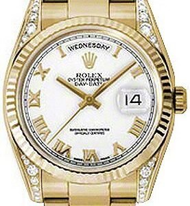 Rolex Day-Date 36 White Roman Numeral Dial Gold Watch 118338