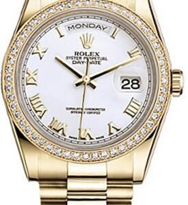 Rolex Day-Date 36 White Roman Numeral Gold Watch 118348