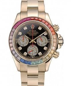 Rolex Daytona Cosmograph Rainbow Crystals Bezel Rose Gold Strap Black Dial 80251