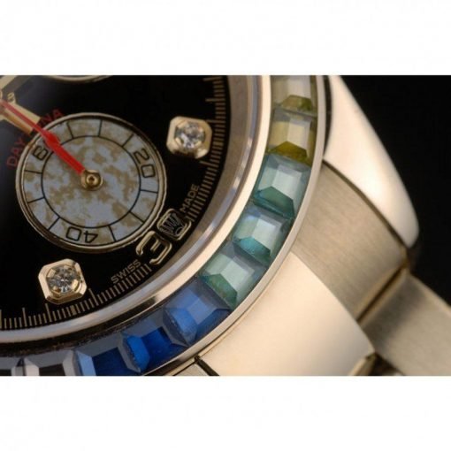 Rolex Daytona Cosmograph Rainbow Crystals Bezel Rose Gold Strap Black Dial 80251 - Image 9