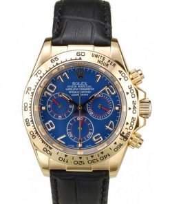 Rolex Daytona Gold Case Blue Dial Black Leather Strap
