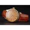 Swiss Rolex Cellini Gold Dial Roman Numerals Gold Case Light Brown Leather Strap