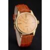 Swiss Rolex Cellini Gold Dial Roman Numerals Gold Case Light Brown Leather Strap