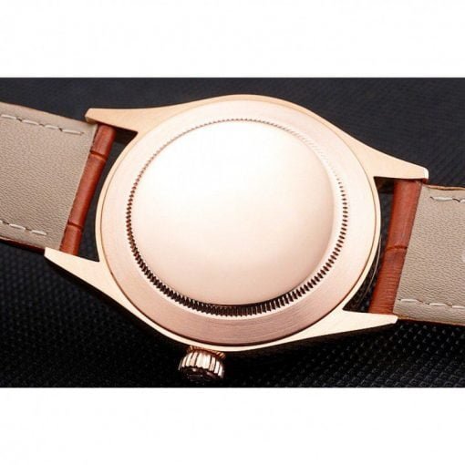 Rolex Cellini White Dial Roman Numerals Rose Gold Case Light Brown Leather Strap - Image 4